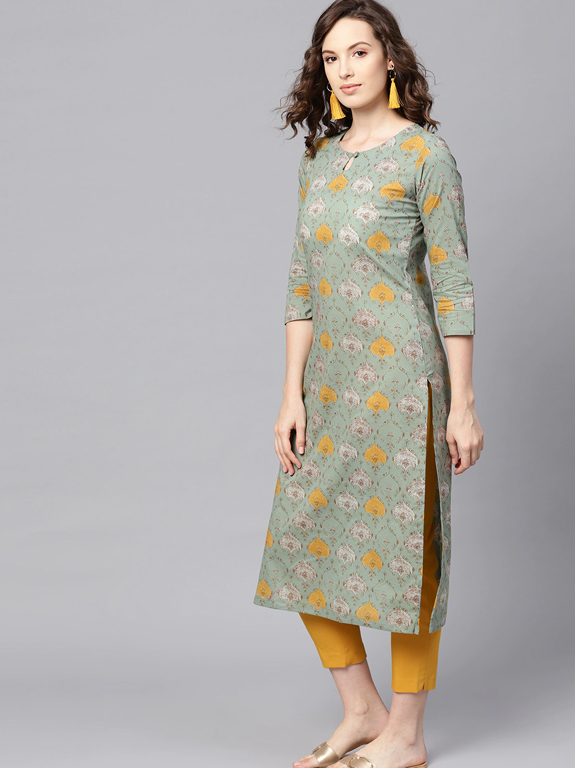 Red Printed Straight Kurta